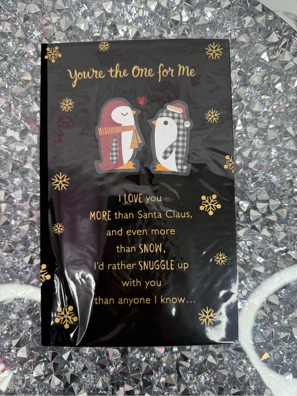 Card love merry Christmas Holiday Penguin Love Card - Gold Lettering